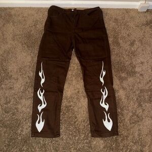 Brown Pants with White Flame Design